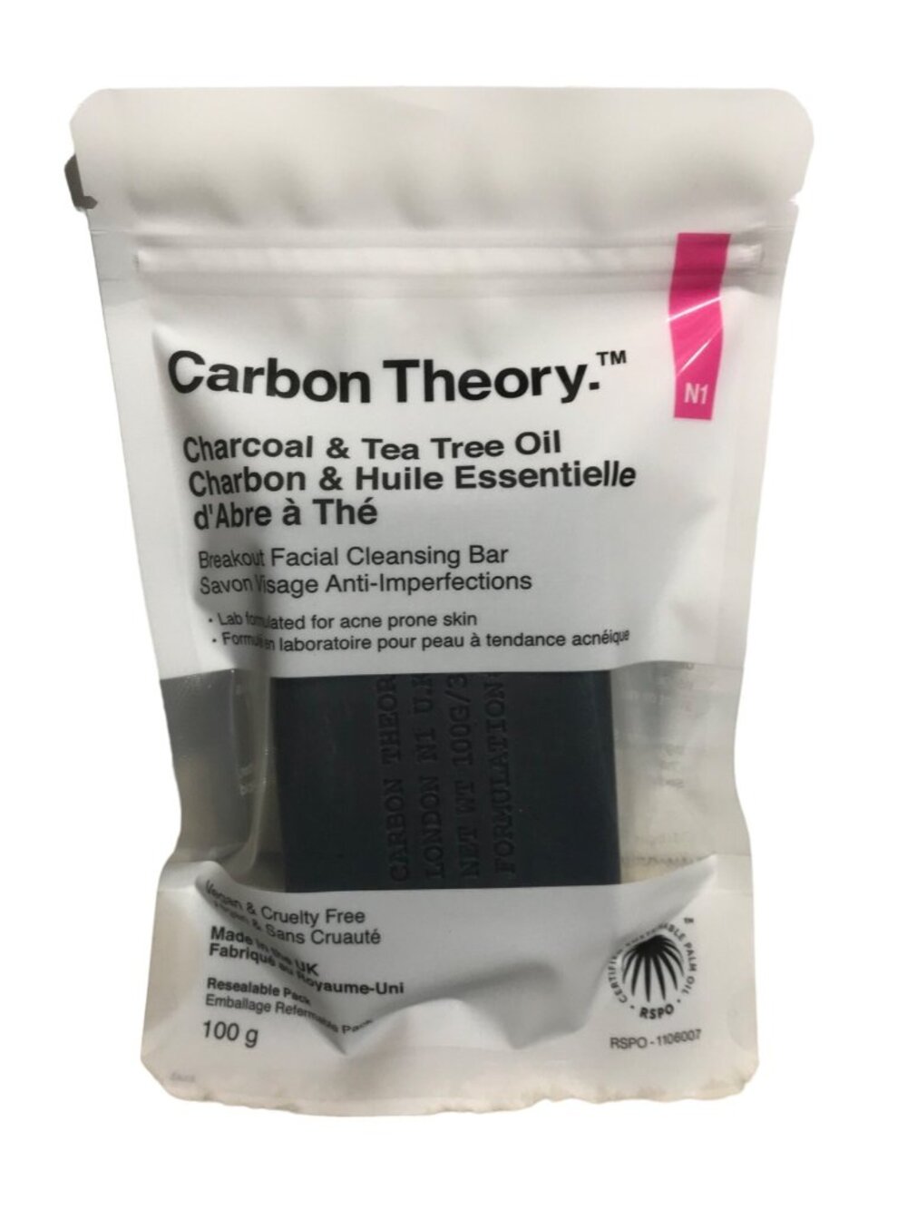 Carbon Theory Charcoal & Tea Tree Oil Facial Cleansing Bar 100g Acne Prone Skin